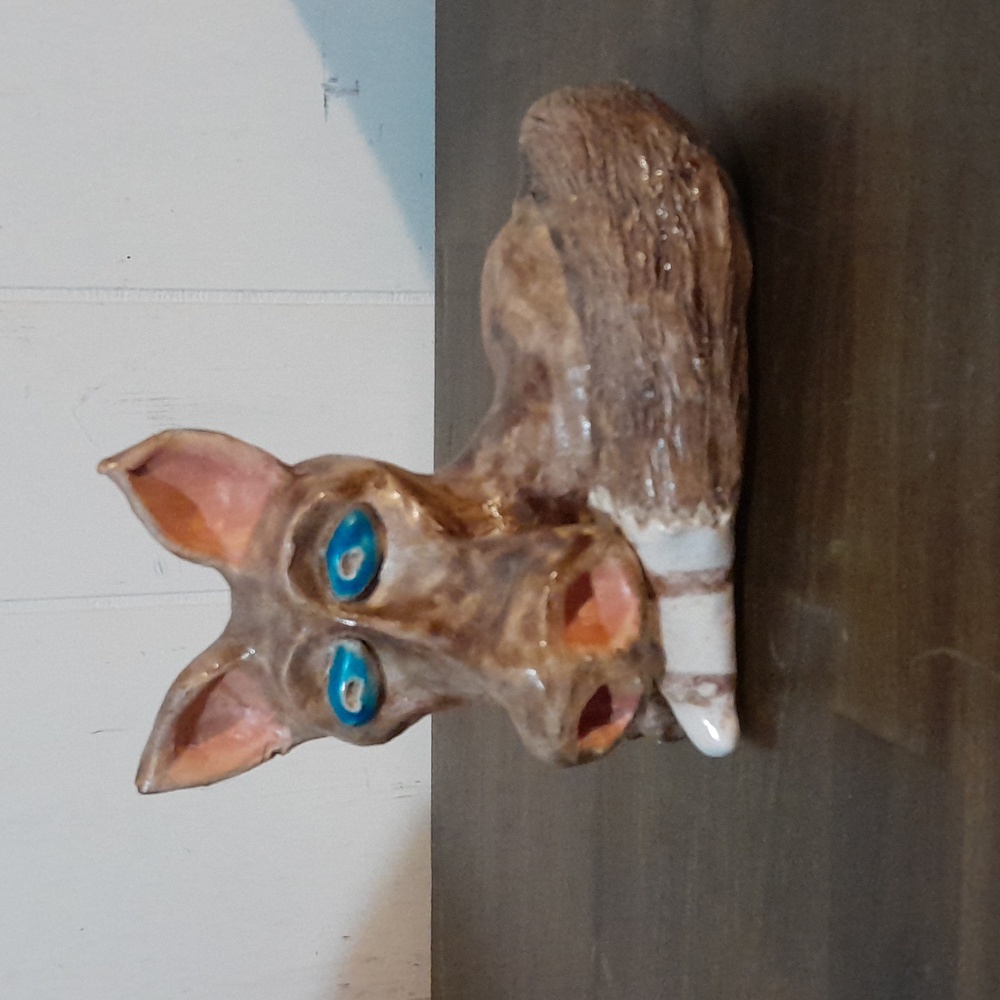 Donkey/Pig/Fox Ceramic Pottery Blue Eyes Unusual Differnt One of a Kind Art Work